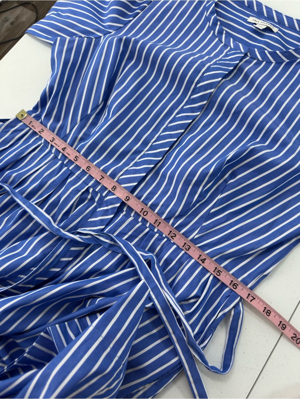 Free Assembly Striped Cotton Midi Shirt Dress Blue White Belted Modest Preppy L - Picture 8 of 14